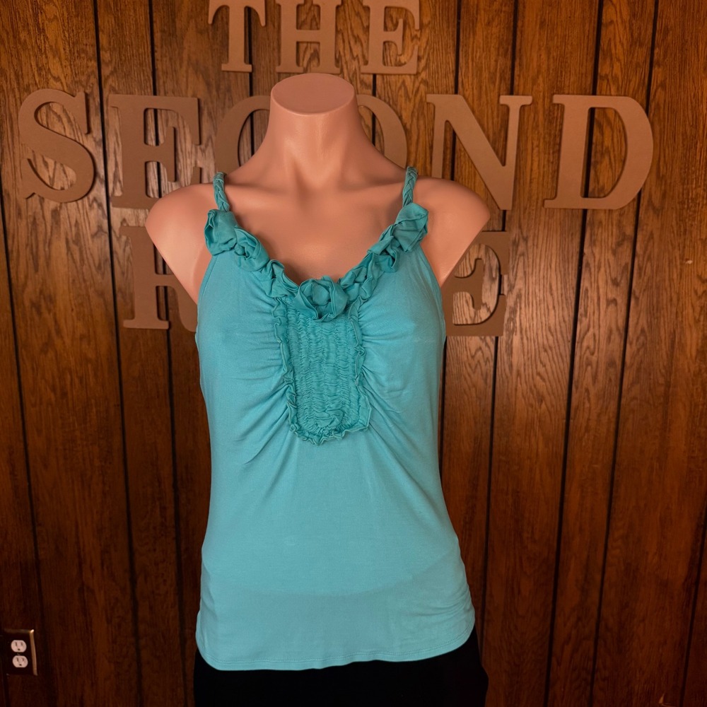 Blue Y2K Bambicore Ruffle Cami Top Etcetera Women Size S Braided Straps Smocked
